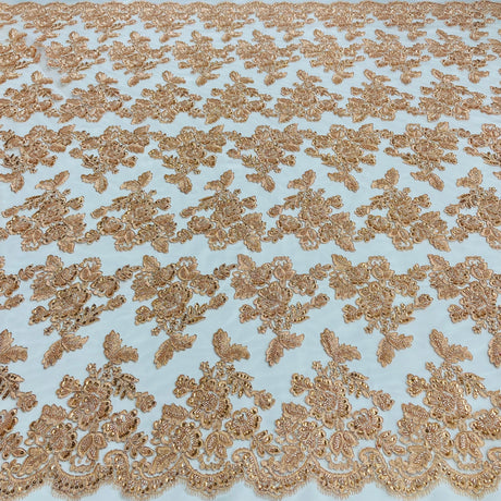 Beaded Corded Bridal Lace Fabric