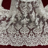 1 Yard Beaded & Corded Lace Fabric Embroidered on 100% Polyester Net Mesh