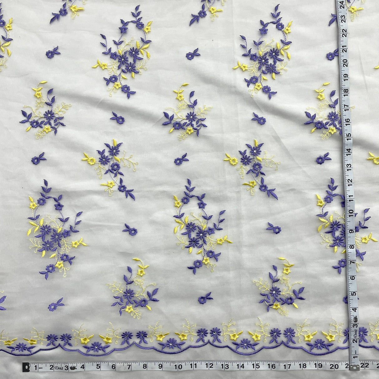 Beaded Lace Fabric Embroidered On 100 Percent Polyester Net Mesh - Yellow, Lilac, Brown/Orange, 54" Width (1 Yard)