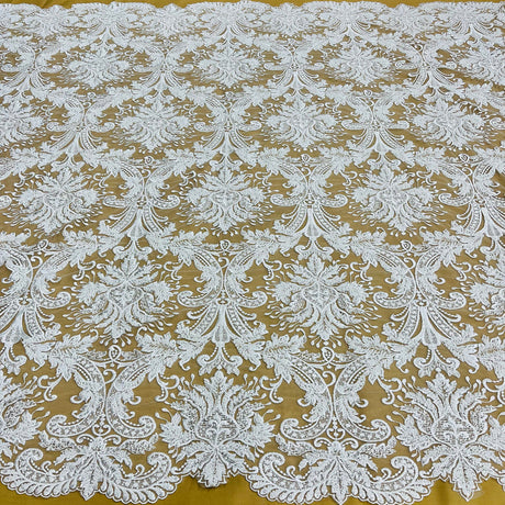 1 Yard Beaded Lace Fabric Embroidered on 100% Polyester Net Mesh