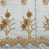 1 Yard Beaded 3D Floral Lace Fabric Embroidered on 100% Polyester Net Mesh Gold 52" Wide