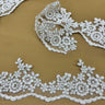 Corded Lace Trimming Embroidered On 100 Percent Polyester Net Mesh Fabric - Gold, Ivory With Silver, Ivory, White With Silver, White, 4" Width (1 Yard)