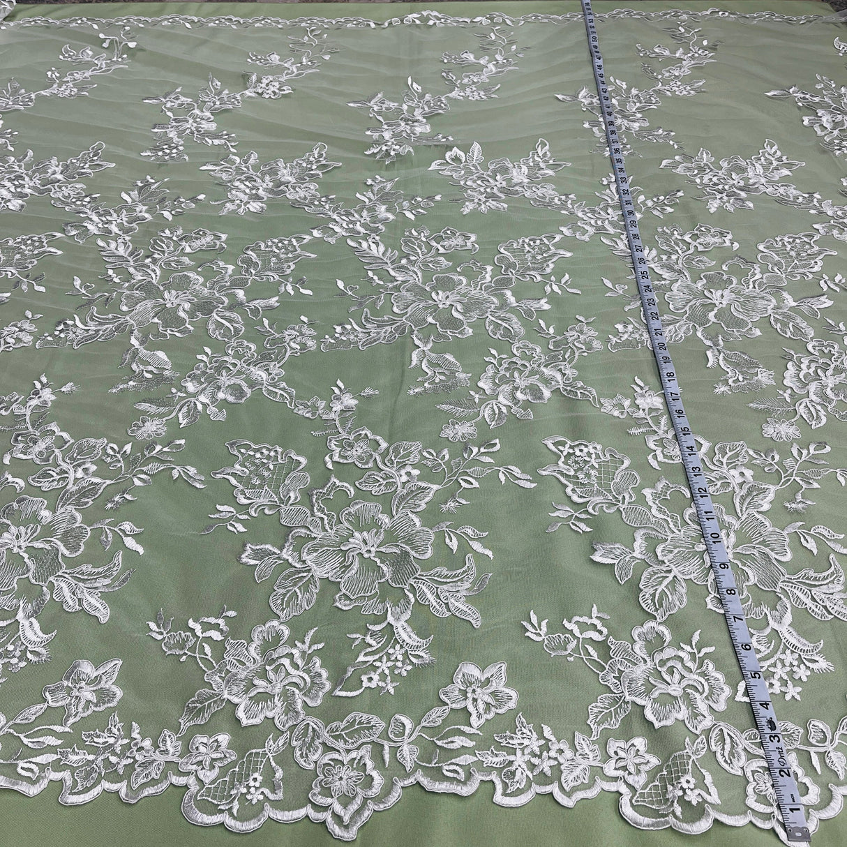 Corded Bridal Lace Fabric - Embroidered Floral Design, 53" Width (1 Yard)