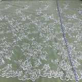 Corded Bridal Lace Fabric - Embroidered Floral Design, 53" Width (1 Yard)