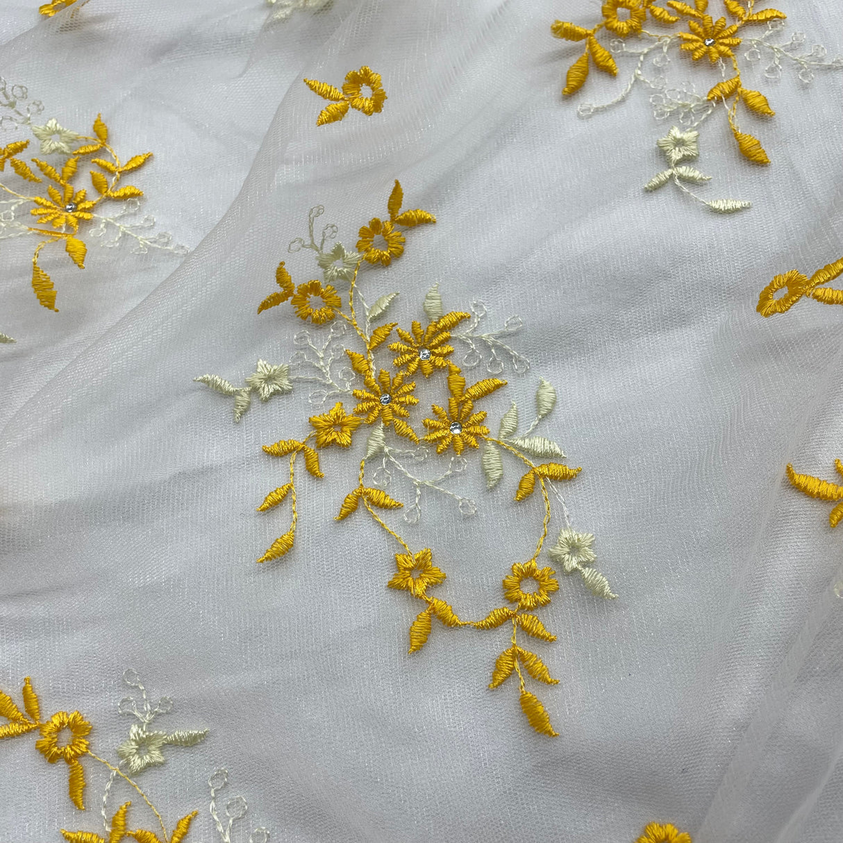 Beaded Lace Fabric on Polyester Net Mesh