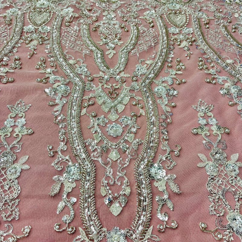 1 Yard Beaded Lace Fabric Embroidered on 100% Polyester Net Mesh
