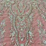 1 Yard Beaded Lace Fabric Embroidered on 100% Polyester Net Mesh