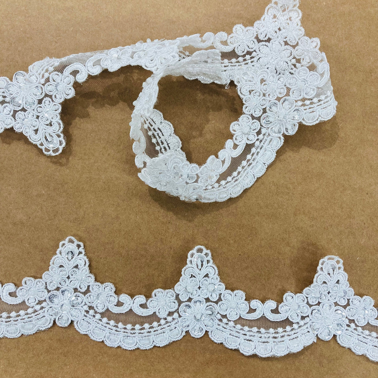 Beaded Corded Lace Trim 2.5" Ivory White