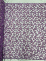 Pamela Floral Lace Polyester Fabric - Floral Corded Embroidered Sequin Lace, 50-54" Width (1 Yard)