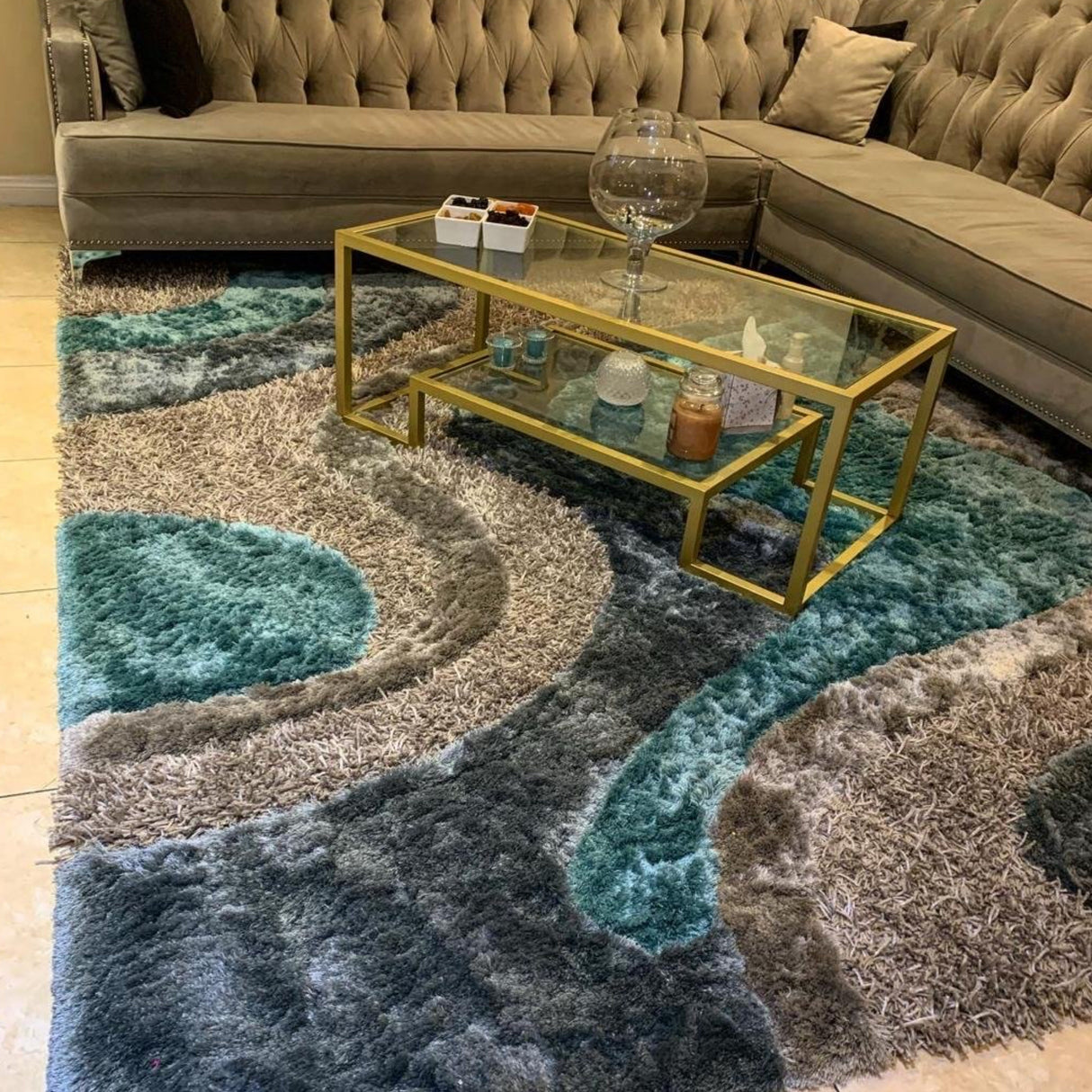 Luxury Shag Viscose Shiny Design Plush Area Rug Carpet - Polyester Shag Rug, Multi Color Pattern, 2" Pile Approx, 7'6" X 10'3" (1 Rug)