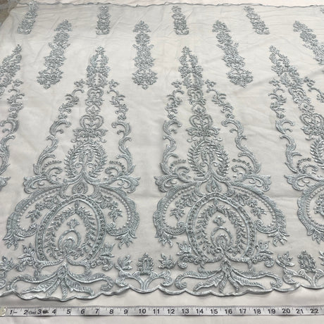 Beaded Lace Fabric on Polyester Net Mesh