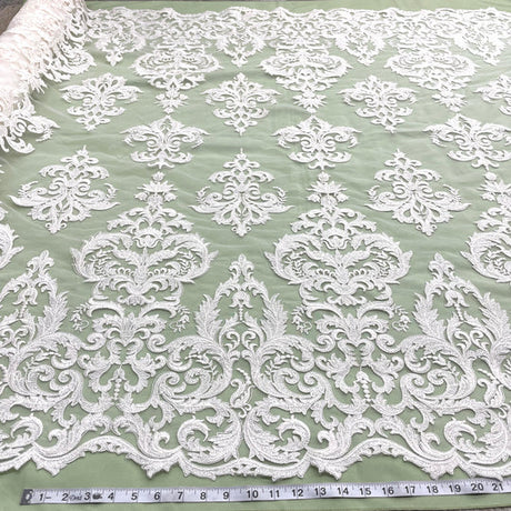 1 Yard Corded Bridal Lace Fabric Embroidered on 100 Percent Polyester Net Mesh Gold