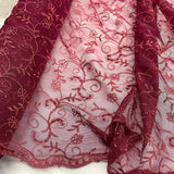 Beaded Lace Fabric on Polyester Net Mesh Red 52"