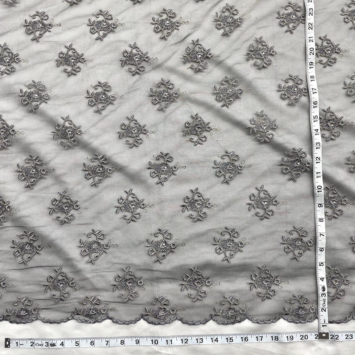 Beaded Lace Fabric on Polyester Net Mesh 52"