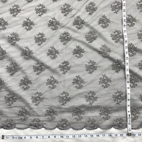 Beaded Lace Fabric on Polyester Net Mesh 52"