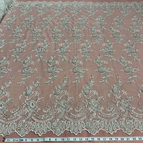1 Yard Premium Beaded and Corded Bridal Fabric Lace White