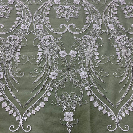 Beaded Lace Fabric on Polyester Net Mesh