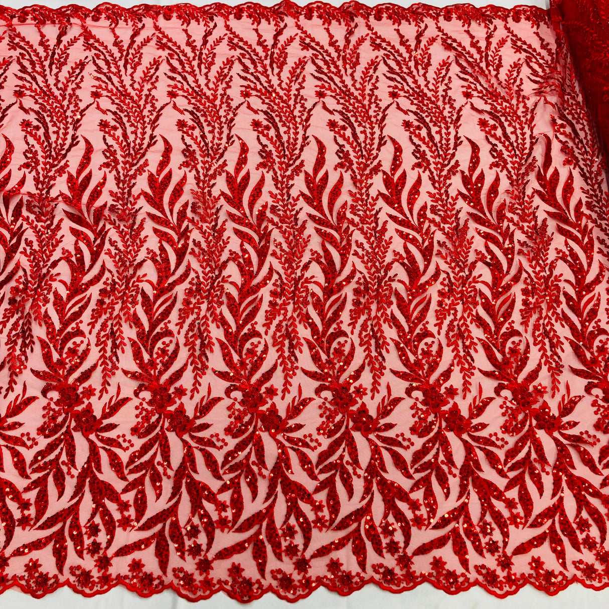 Beaded Embroidered Lace Fabric on Net Mesh