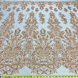 Beaded Lace Fabric Embroidered On 100 Percent Polyester Net Mesh - White, Ivory, Silver, Gold, Rose Gold, 60" Width (1 Yard)