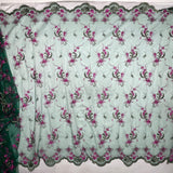 Beaded Lace Fabric Embroidered On 100 Percent Polyester Net Mesh - Lt. Blue, Black/Red, Brown/Yellow, 51" Width (1 Yard)