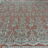 Beaded Corded Bridal Lace Fabric on Polyester Net Mesh