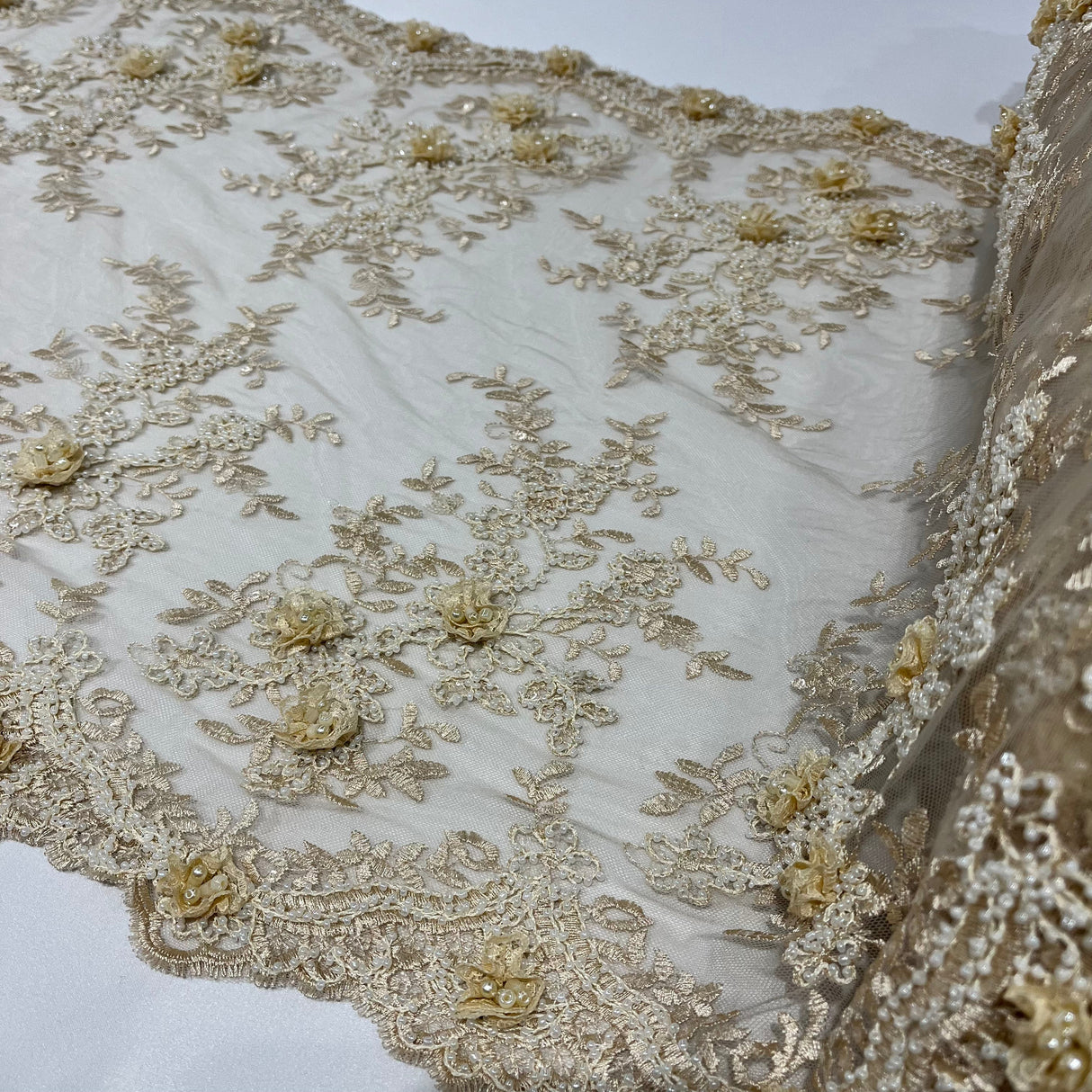 Beaded 3D Floral Lace Trimming 21" Wide