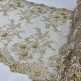 Beaded 3D Floral Lace Trimming 21" Wide