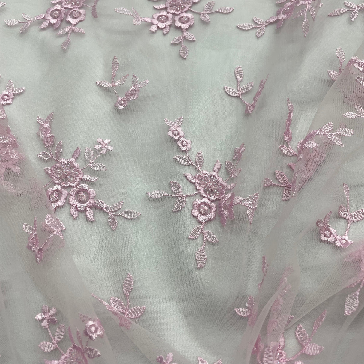 Beaded Lace Fabric on Polyester Net Mesh