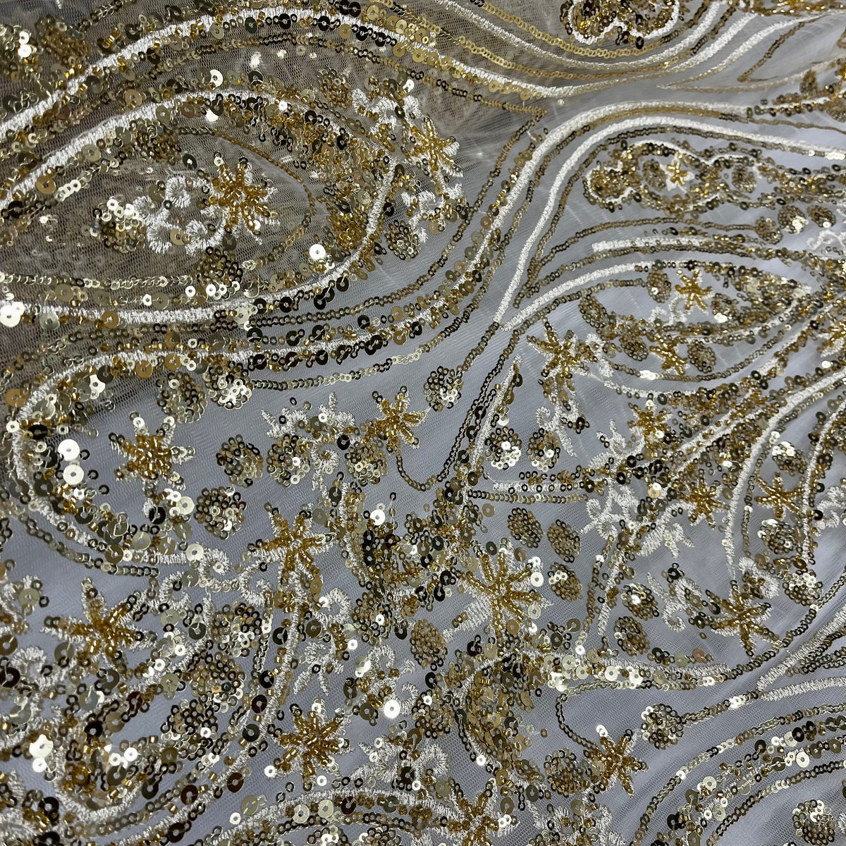 1 Yard Luxury Beaded Lace Embroidered Sheer Polyester Net Fabric for Bridal & Evening Wear