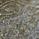 1 Yard Luxury Beaded Lace Embroidered Sheer Polyester Net Fabric for Bridal & Evening Wear