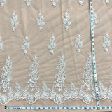 1 Yard Beaded Corded Bridal Lace Fabric Embroidered on Polyester Net Mesh 52 Inch Width