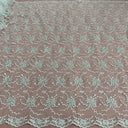 1 yarda de tela de encaje nupcial elegante con cuentas y cordones bordada sobre malla de red 100% poliéster blanca