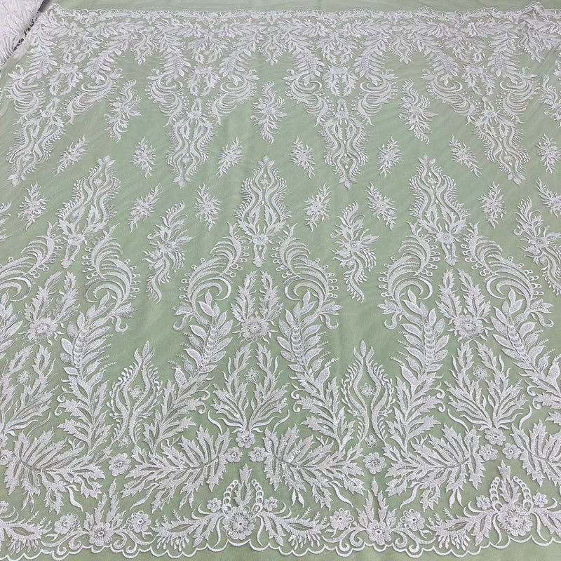 1 Yard Beaded & Sequined Lace Fabric Embroidered on 100% Polyester Net Mesh