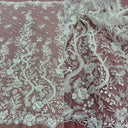 Beaded Corded Bridal Lace Fabric - Gold, Ivory, Silver, White, Embroidered On 100 Percent Polyester Net Mesh, 56" Wide (1 Yard)