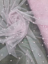 Glitter Mesh Fabric With Scattered Pearls - 2-Way Stretch Sheer Mesh, 60" Width (1 Yard)