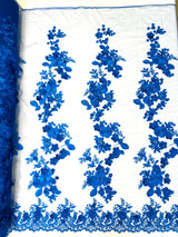 Scarlet 3D Floral Design Lace Fabric - Embroidered Beaded Mesh Lace, Double Scallop, 54" Width (1 Yard)