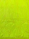 Feather Damask Shiny Sequin Design 4 Way Stretch Mesh Fabric - Iridescent Sequin Embroidered Mesh, 48-50" Width, 36" Length (1 Yard)