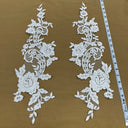 Beaded Corded Floral Lace Applique Polyester Fabric - Floral Embroidered Beaded Corded, 20" X 5.5" (1 Pair)