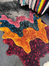 Vegan Metallic Shinny Glow Faux Hide Cowhide Area Rug Carpet - Polyester Fabric - Metallic Yellow, Patchwork Print, 5' X 7' (1 Piece)