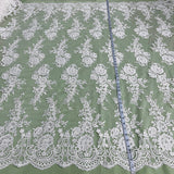 1 Yard Corded Bridal Lace Fabric Embroidered on Polyester Net Mesh 54 inch Width