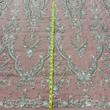 Beaded Lace Fabric on Polyester Net Mesh