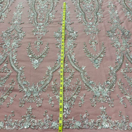 Beaded Lace Fabric on Polyester Net Mesh