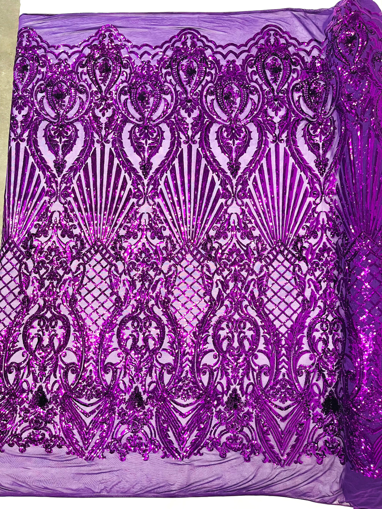 Sea Shell Sequin Damask Polyester Fabric - Iridescent Sequin Damask, 54" Width (1 Yard)