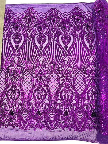 Sea Shell Sequin Damask Polyester Fabric - Iridescent Sequin Damask, 54" Width (1 Yard)
