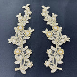 1 Pair Beaded & Corded Floral Lace Applique Embroidered on 100% Polyester Mesh 10" x 3" Each Side