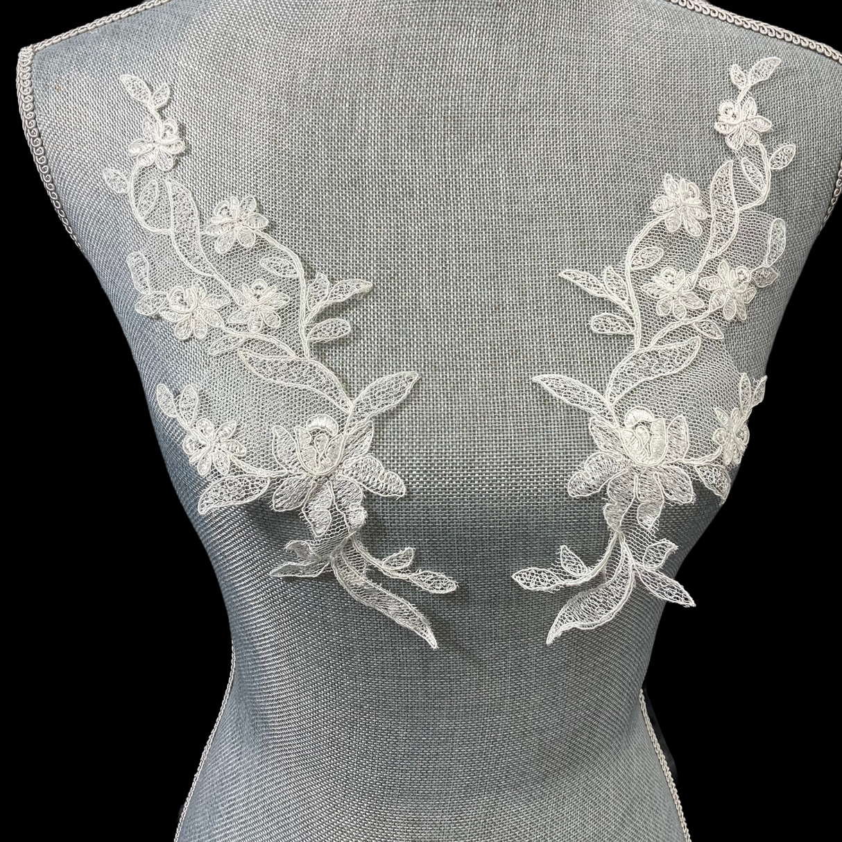 Corded Floral Applique Mesh Lace Ivory
