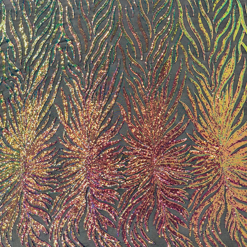 Phoenix Sequin Feather Polyester Fabric - Iridescent Flame Design, 54" Width (1 Yard)