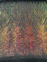 Phoenix Sequin Feather Polyester Fabric - Iridescent Flame Design, 54" Width (1 Yard)