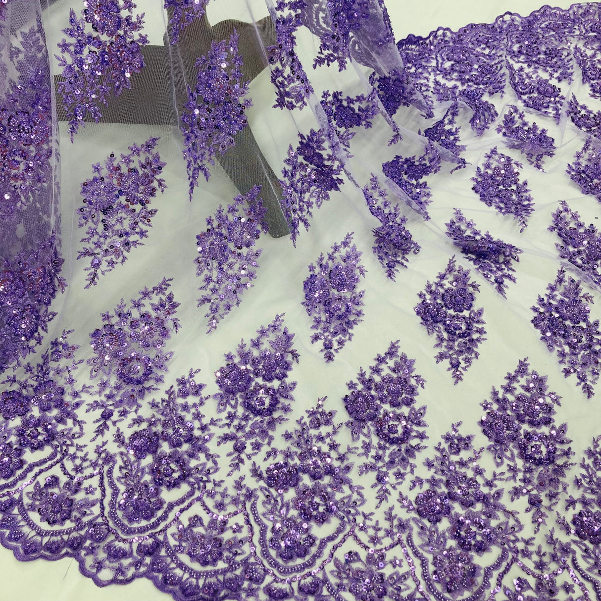 Beaded Embroidered Lace Mesh Coral