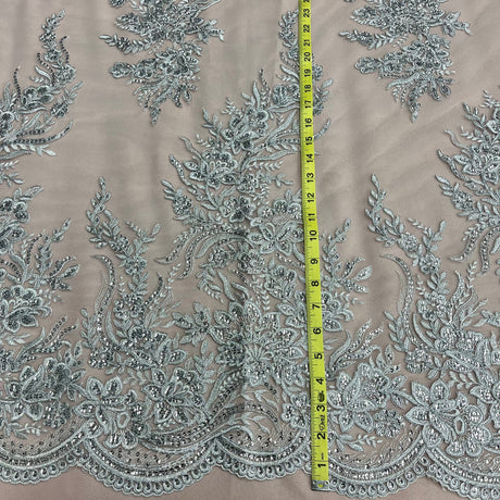 Beaded Corded Bridal Lace Fabric